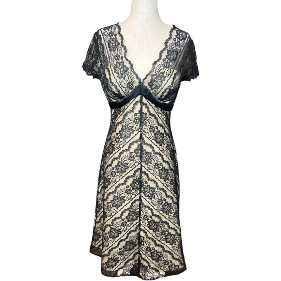 White House Black Market Dresses & Skirts - White House Black Market Black Lace Overlay V Neck Cocktail Evening Dress 4 NWT